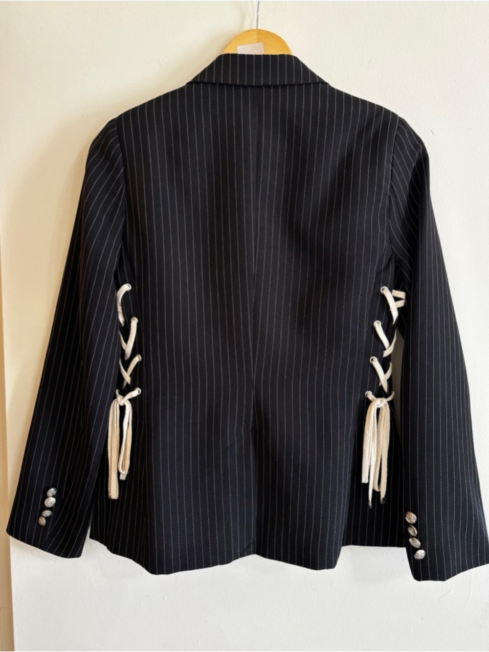 New Romeo & Juliet Couture Pinstripe Blazer Small Black White Dark Coquette Lace